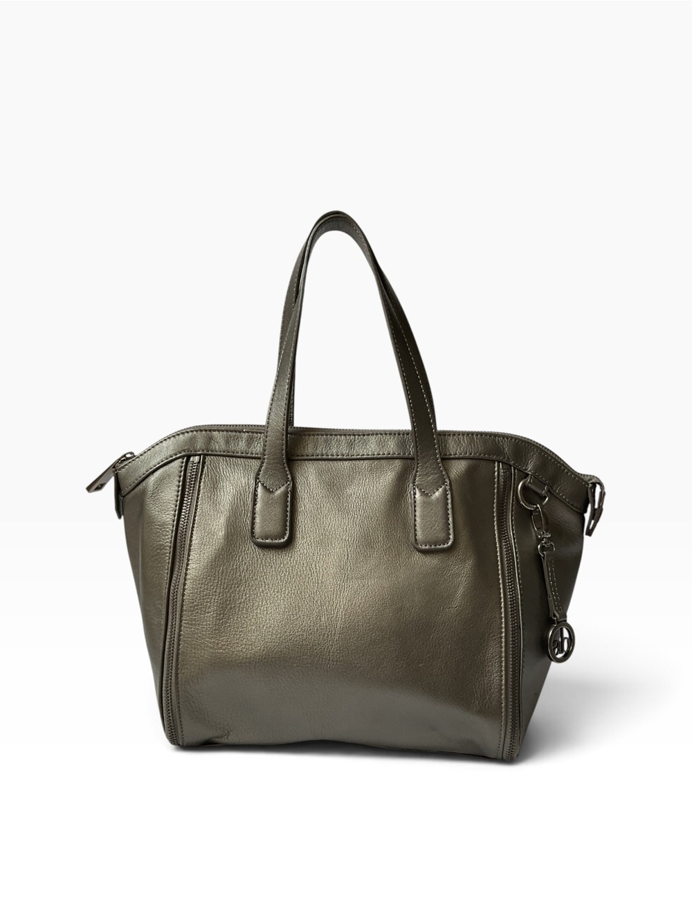 Audrey Brooke Olive Green Leather Tote with AB charm.